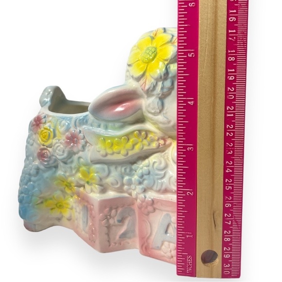 Vintage Baby Lamb Blocks Ceramic Planter Trinket Bowl Inarco Japan E6040 Nursery - Picture 7 of 11